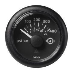 Vdo Marine 2116 52mm Viewline Transmission Oil Pressure 400 Psi25 Bar 832v Black Dial Round Bezel-small image